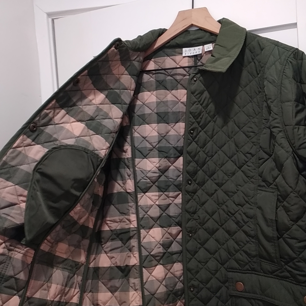 Joan Rivers Quilted Olive Utility Jacket Women's Size Large Barn Chore Lagenlook - Picture 3 of 4